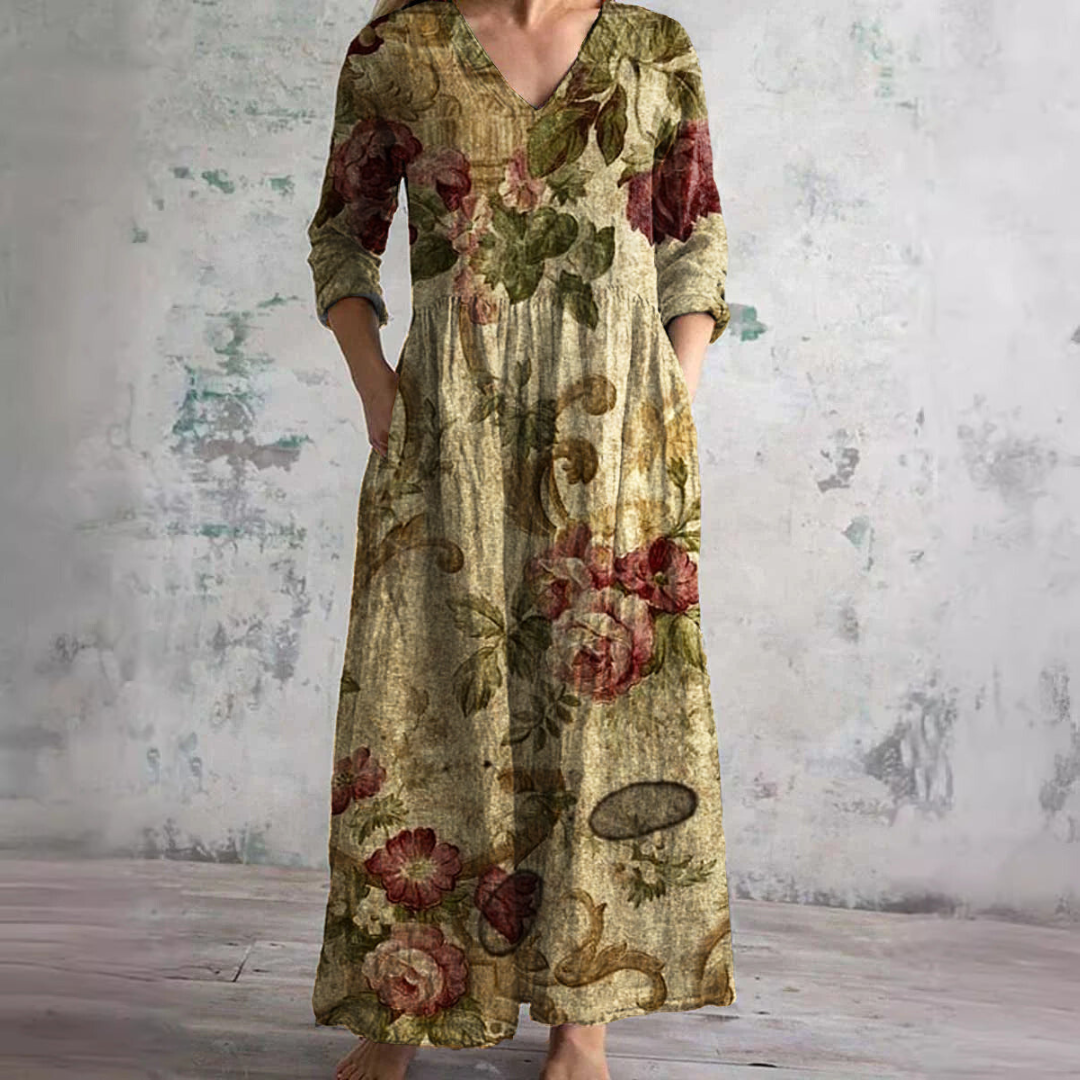 Kości słoniowej - Kwiatowy Urok Boho Maxi Sukienka
