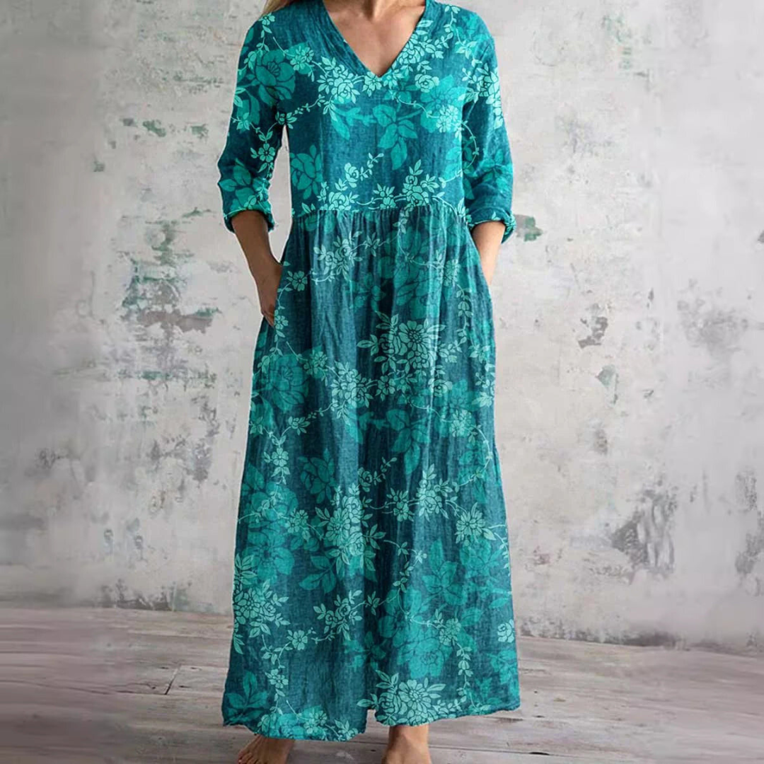 Kości słoniowej - Kwiatowy Urok Boho Maxi Sukienka