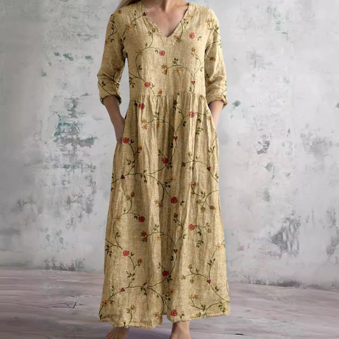 Kości słoniowej - Kwiatowy Urok Boho Maxi Sukienka