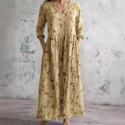 Kości słoniowej - Kwiatowy Urok Boho Maxi Sukienka