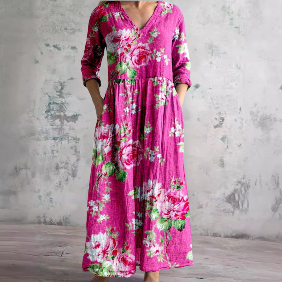 Kości słoniowej - Kwiatowy Urok Boho Maxi Sukienka