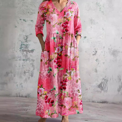 Kości słoniowej - Kwiatowy Urok Boho Maxi Sukienka