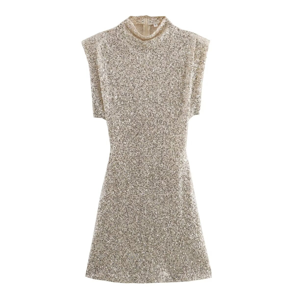 Halle - Mini Sukienka O-Neck Slim Fit z Cekinem