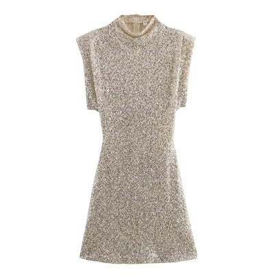 Halle - Mini Sukienka O-Neck Slim Fit z Cekinem