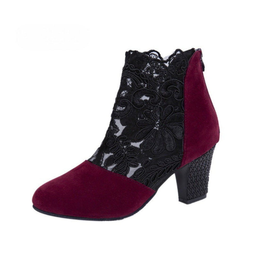 Berenika | Eleganckie koronkowe buty do kostki z blokowym obcasem
