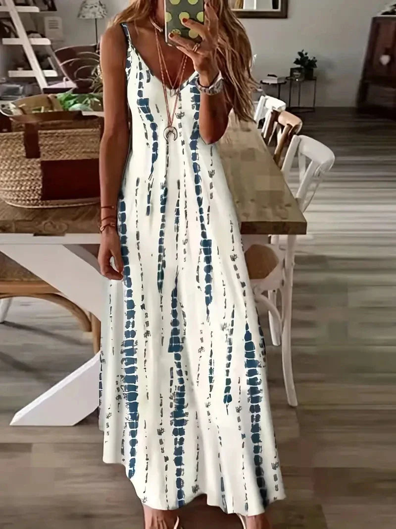 Seren - Damska sukienka maxi z dekoltem w serek i tie-dye