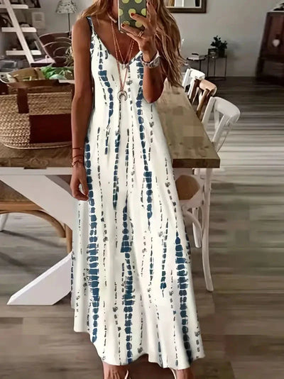 Seren - Damska sukienka maxi z dekoltem w serek i tie-dye