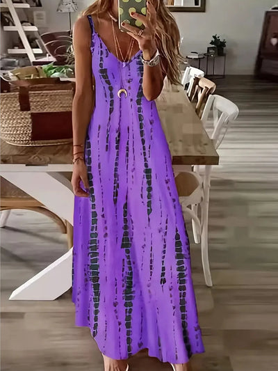 Seren - Damska sukienka maxi z dekoltem w serek i tie-dye