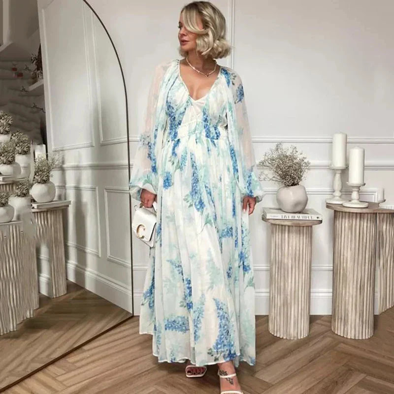 Nora – Sukienka Maxi w Kolorze Niebieskiego Oceanu