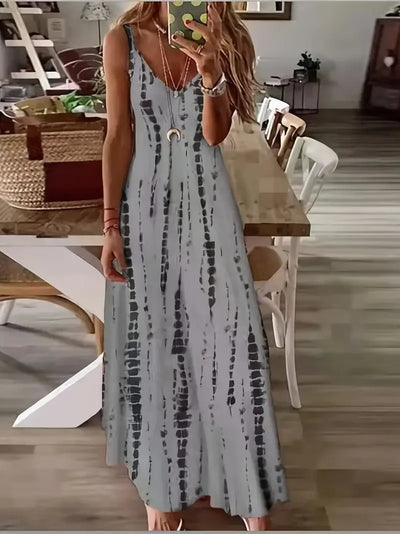 Seren - Damska sukienka maxi z dekoltem w serek i tie-dye