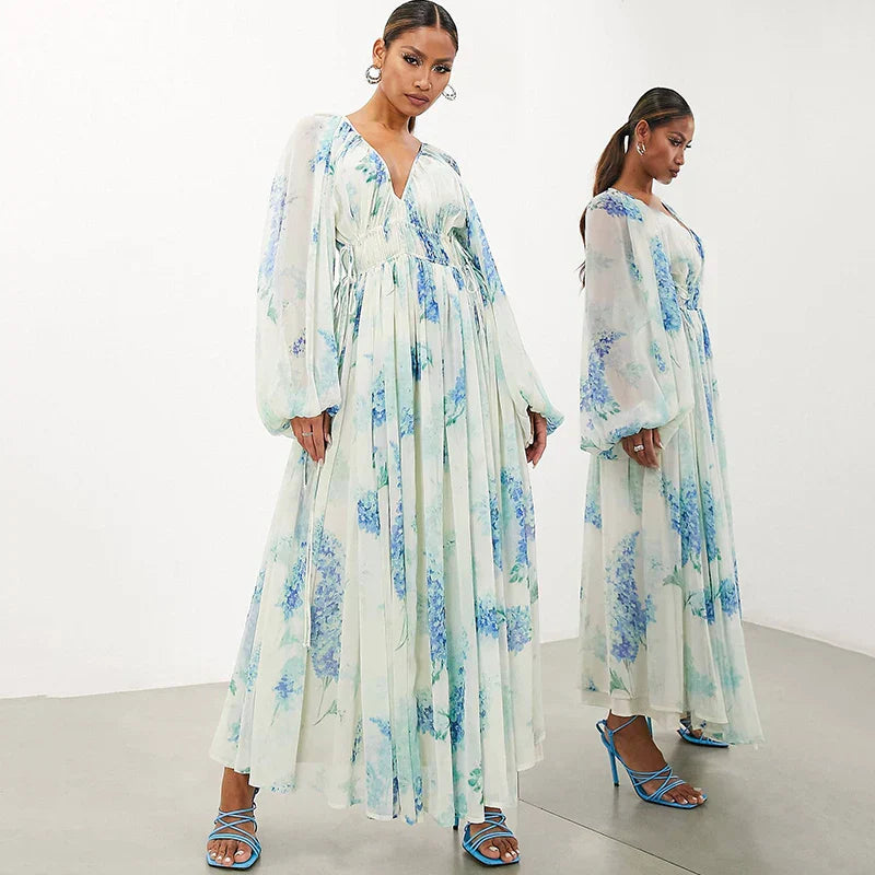 Nora – Sukienka Maxi w Kolorze Niebieskiego Oceanu