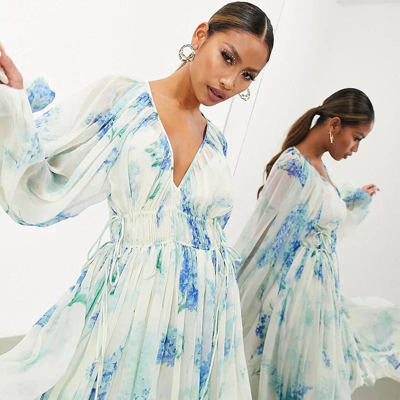 Nora – Sukienka Maxi w Kolorze Niebieskiego Oceanu