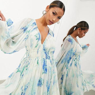 Nora – Sukienka Maxi w Kolorze Niebieskiego Oceanu