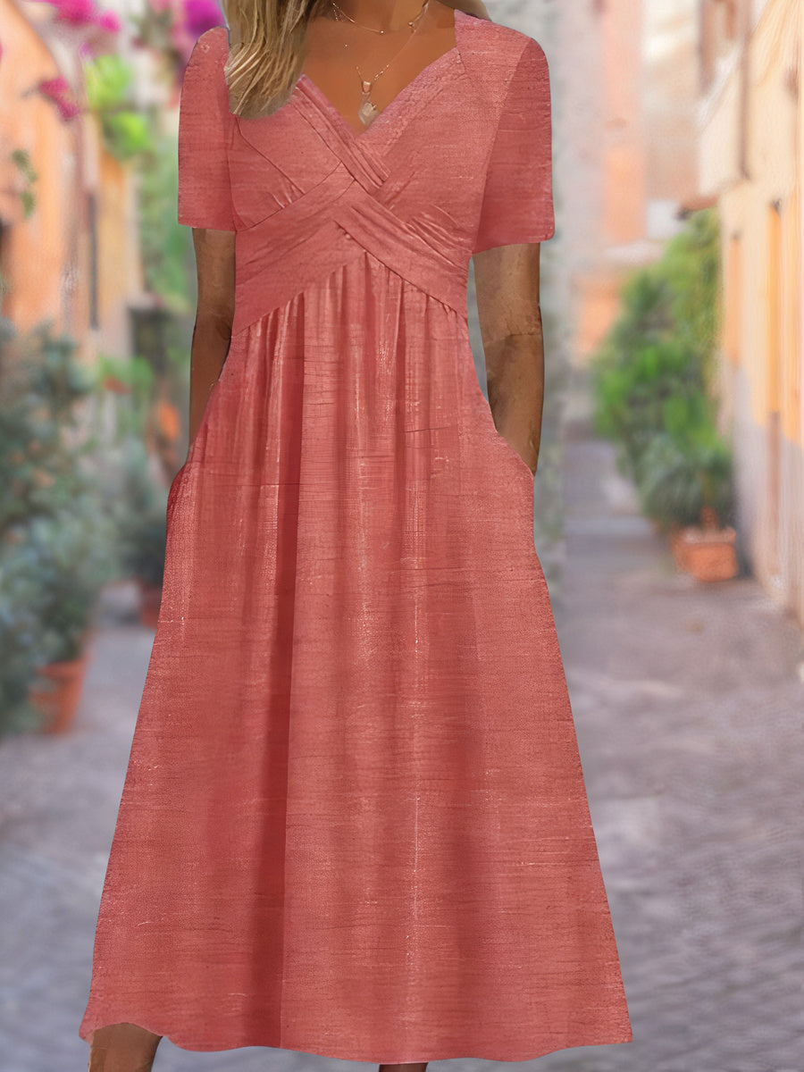 Florencja - Elegancka Sukienka Luźna z Dekoltem w Serek