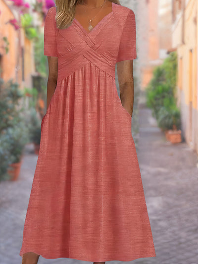 Florencja - Elegancka Sukienka Luźna z Dekoltem w Serek