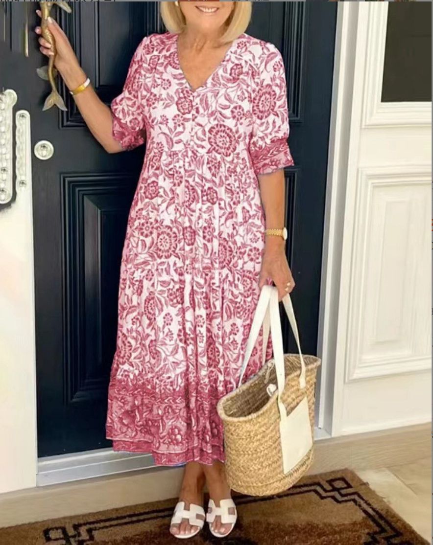 Luna - Elegancka Sukienka Kwiatowa z Dekoltem w Serek