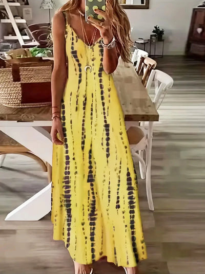Seren - Damska sukienka maxi z dekoltem w serek i tie-dye
