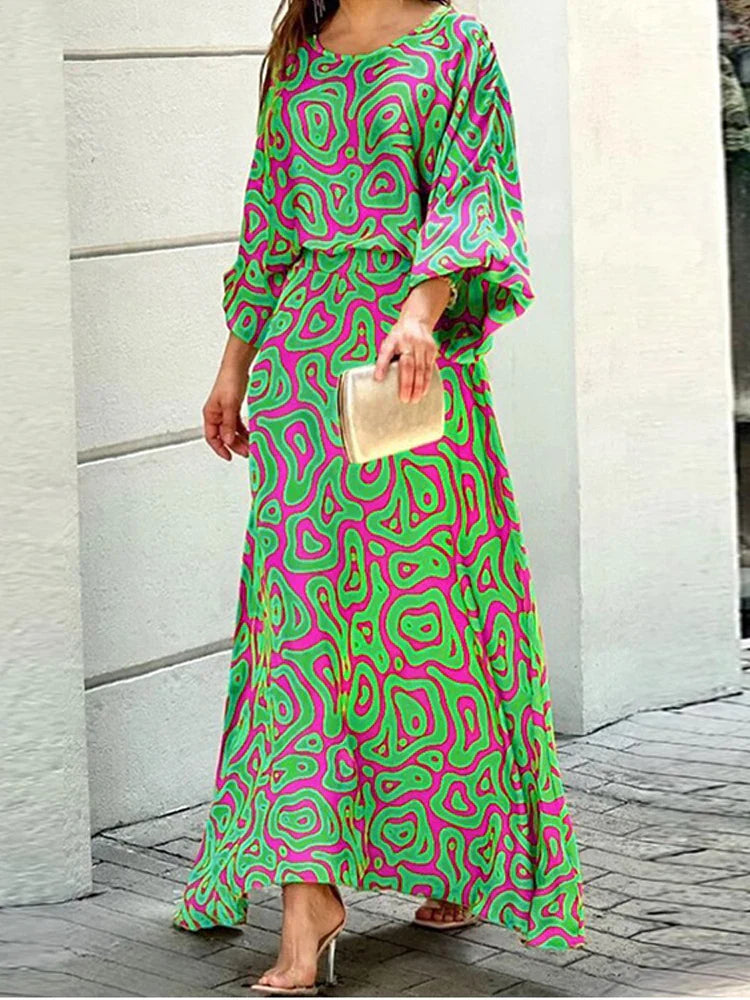 Esther - Modny Strój na Jesień z Okrągłym Dekoltem