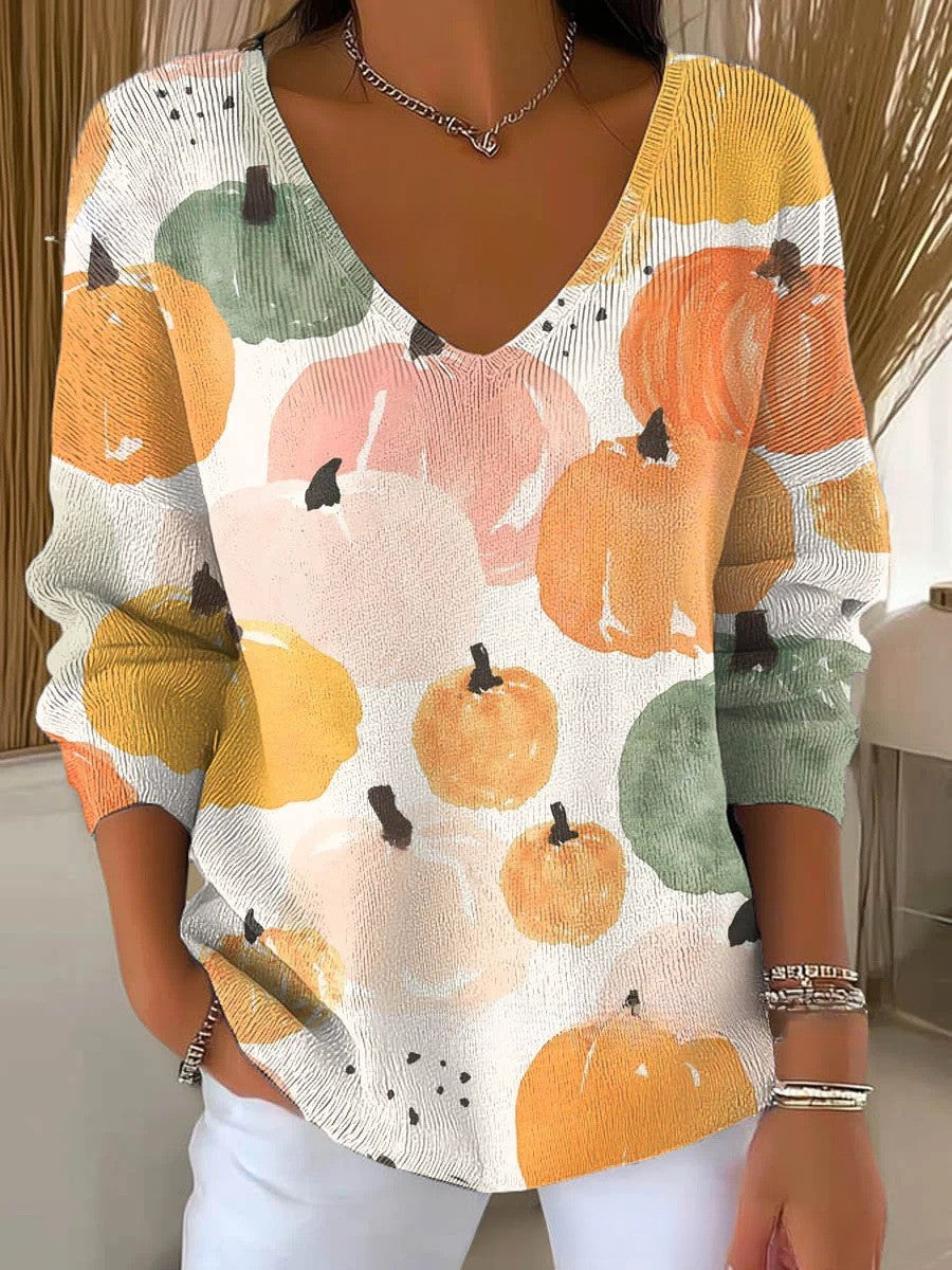 Beatrice – Kolorowy sweter z dekoltem w serek