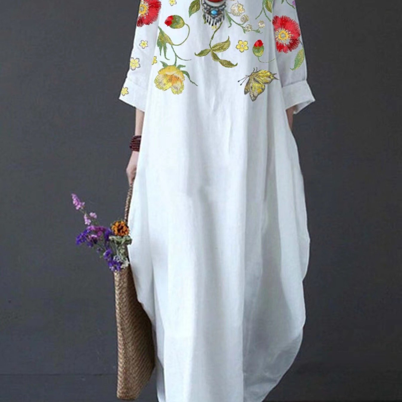 Winifred - Casual Maxi Dress w Kwiatowy Wzór