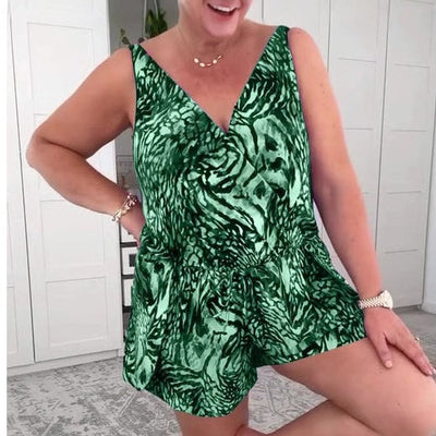 Ilona | Strój kąpielowy bez rękawów z nadrukowanym dekoltem w szpic