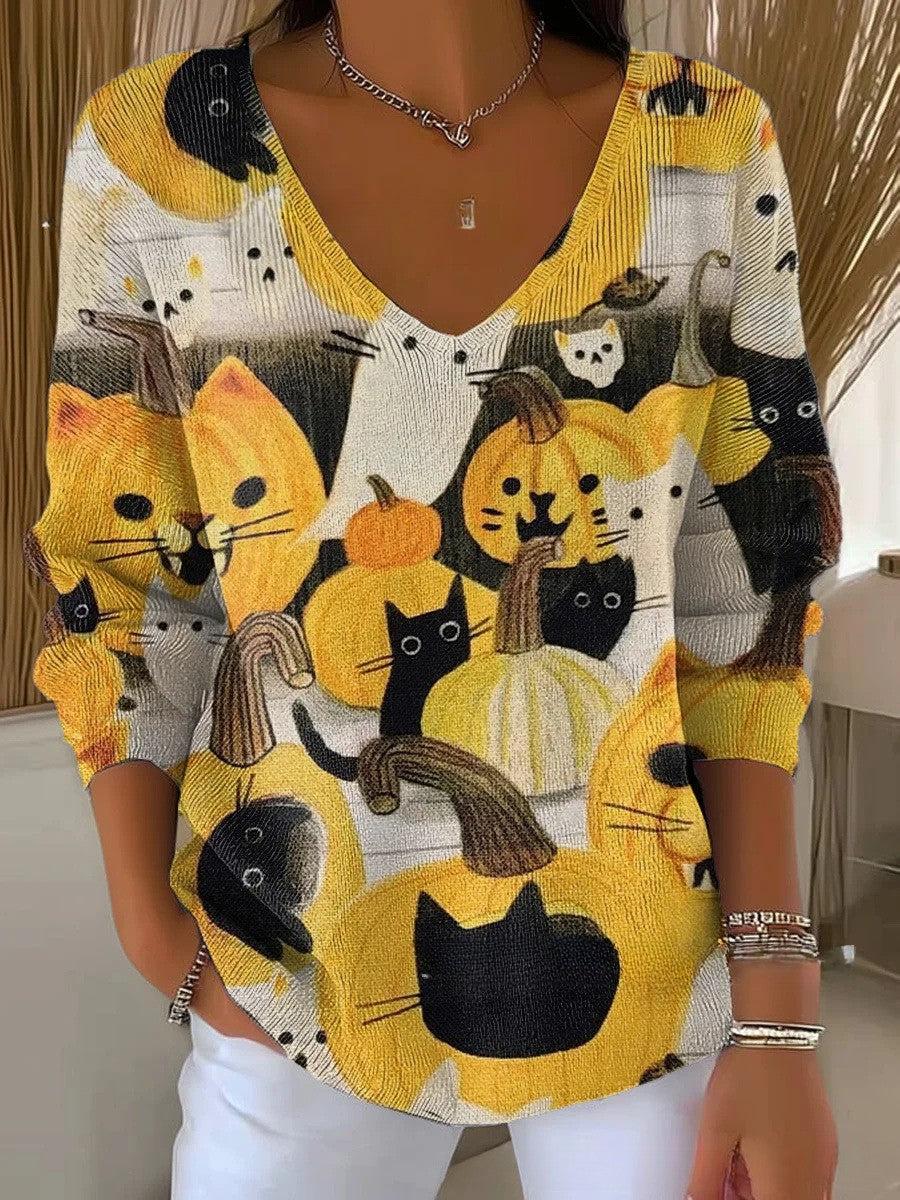 Beatrice – Kolorowy sweter z dekoltem w serek