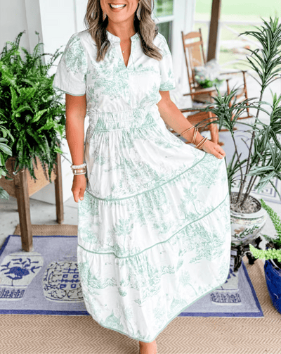 Solene - Boho Chic Sukienka Maxi z Dekoltem w Szpic w Kwiaty