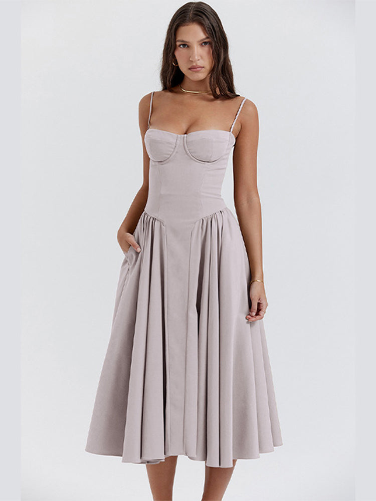 Phoebe - Vintage Sukienka Długa z Modnym Ramiączkiem