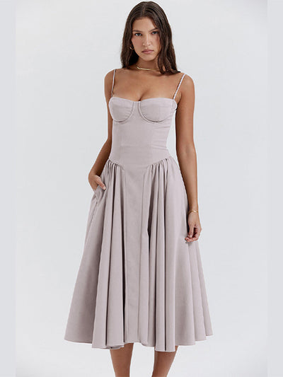 Phoebe - Vintage Sukienka Długa z Modnym Ramiączkiem