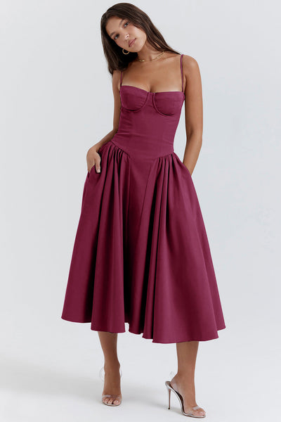 Phoebe - Vintage Sukienka Długa z Modnym Ramiączkiem