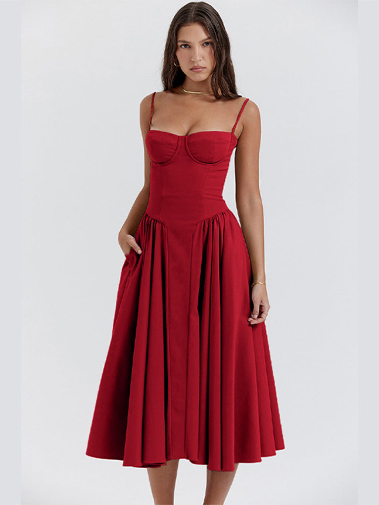 Phoebe - Vintage Sukienka Długa z Modnym Ramiączkiem