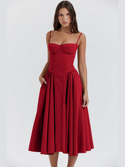 Phoebe - Vintage Sukienka Długa z Modnym Ramiączkiem