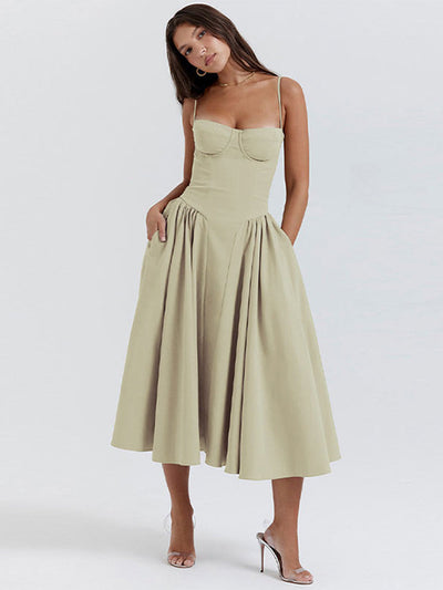 Phoebe - Vintage Sukienka Długa z Modnym Ramiączkiem
