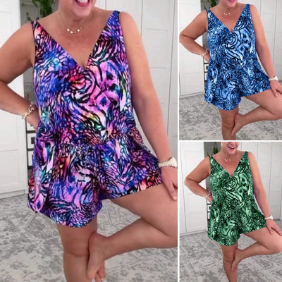 Ilona | Strój kąpielowy bez rękawów z nadrukowanym dekoltem w szpic