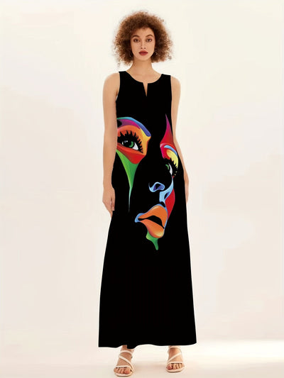 Honor - Elegancka Sukienka Maxi z Wzorem Maski