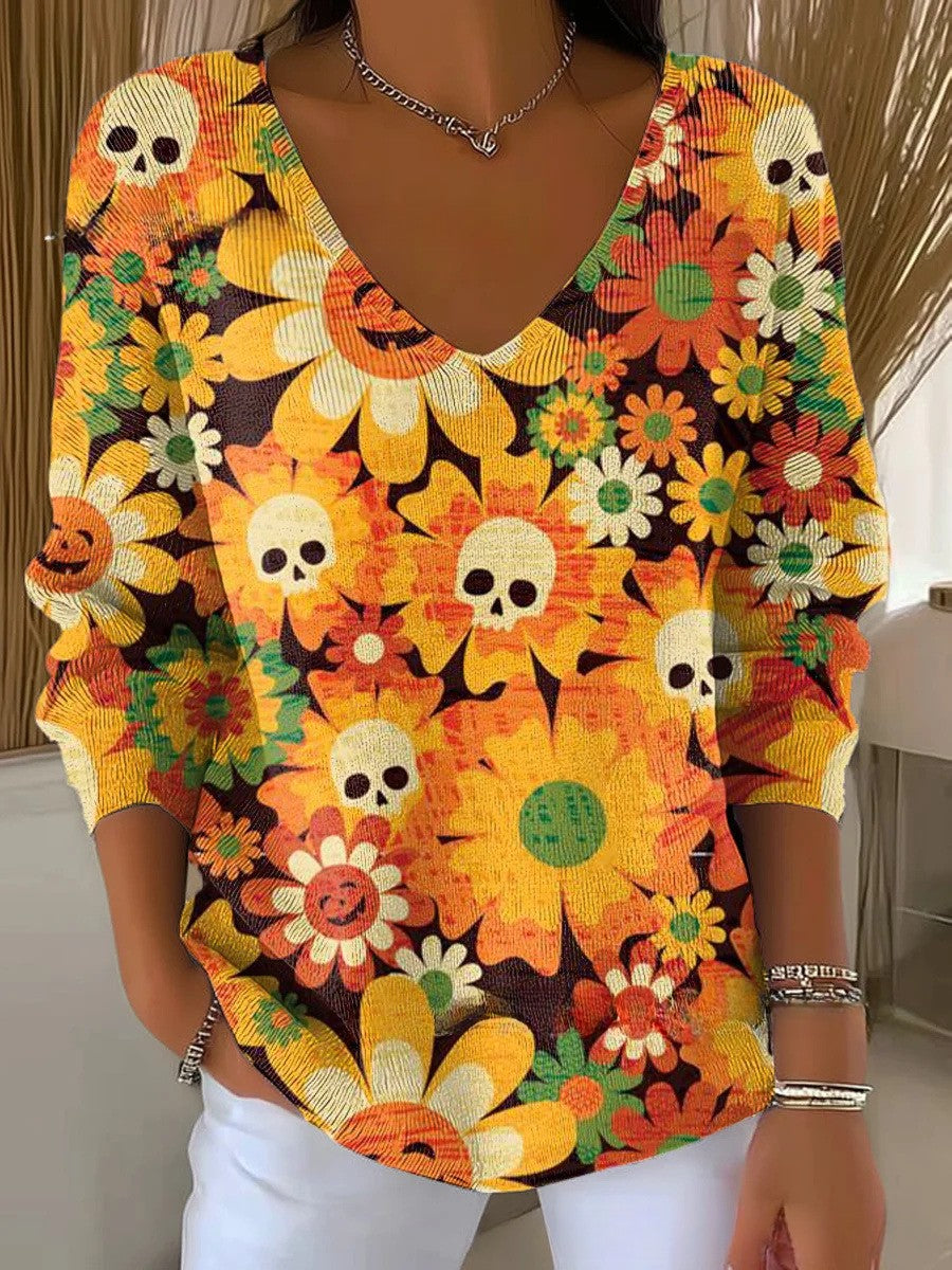 Beatrice – Kolorowy sweter z dekoltem w serek