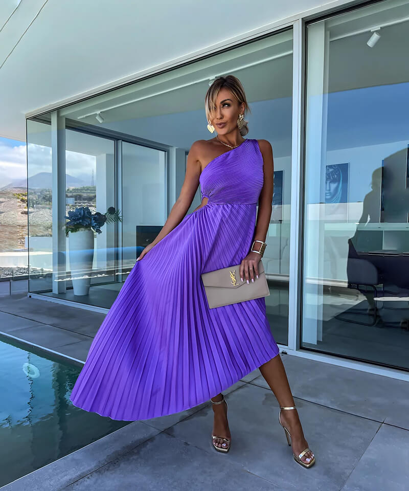 Celeste – Elegancka Midi Sukienka na Jedno Ramię