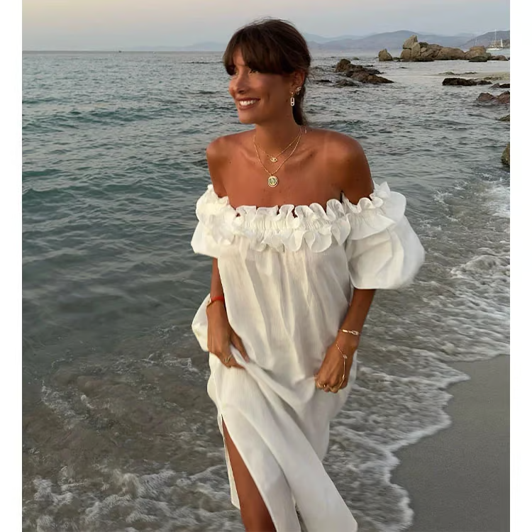 Sofia - Sukienka Off-Shoulder z Lnu