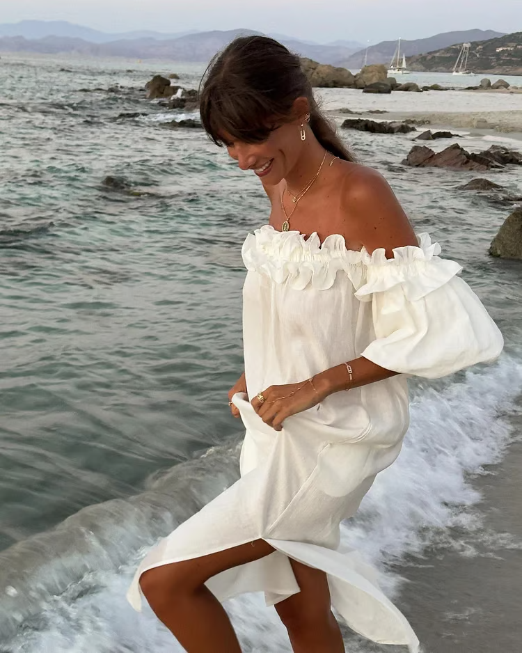Sofia - Sukienka Off-Shoulder z Lnu