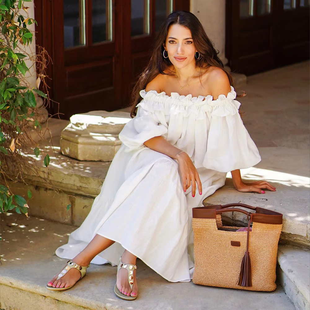 Sofia - Sukienka Off-Shoulder z Lnu