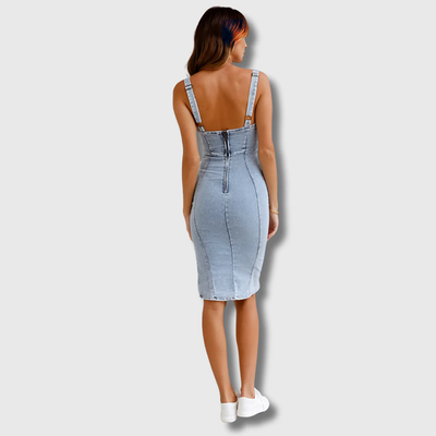 Hester - Sukienka dżinsowa z dekoltem halter w slim fit