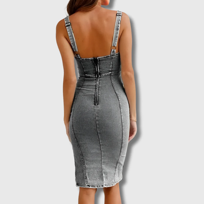 Hester - Sukienka dżinsowa z dekoltem halter w slim fit