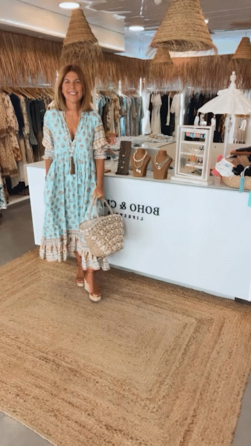 Jasmine - Luźna Sukienka Maxi z Długimi Rękawami Lampionowymi w Stylu Boho