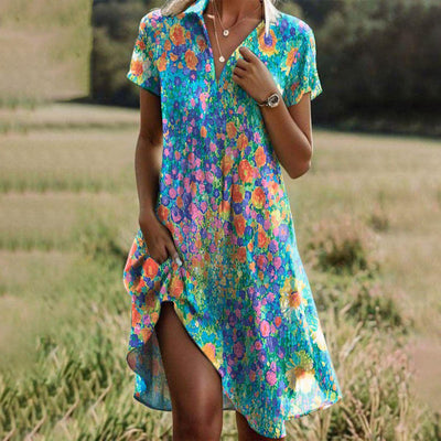 Rachel - Vintage Kwiatowa Sukienka Boho z Dekoltem w Serek