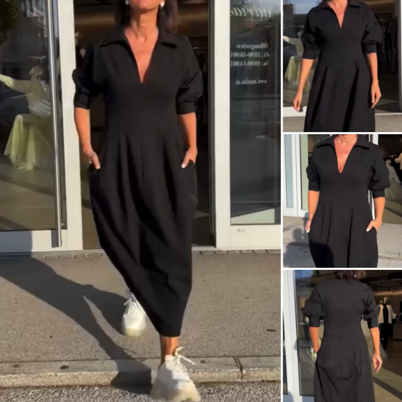 Rozalia | Codzienna sukienka midi z dekoltem w serek i klapami