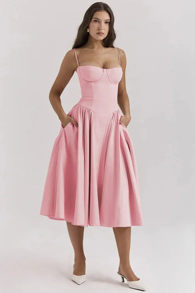 Phoebe - Vintage Sukienka Długa z Modnym Ramiączkiem